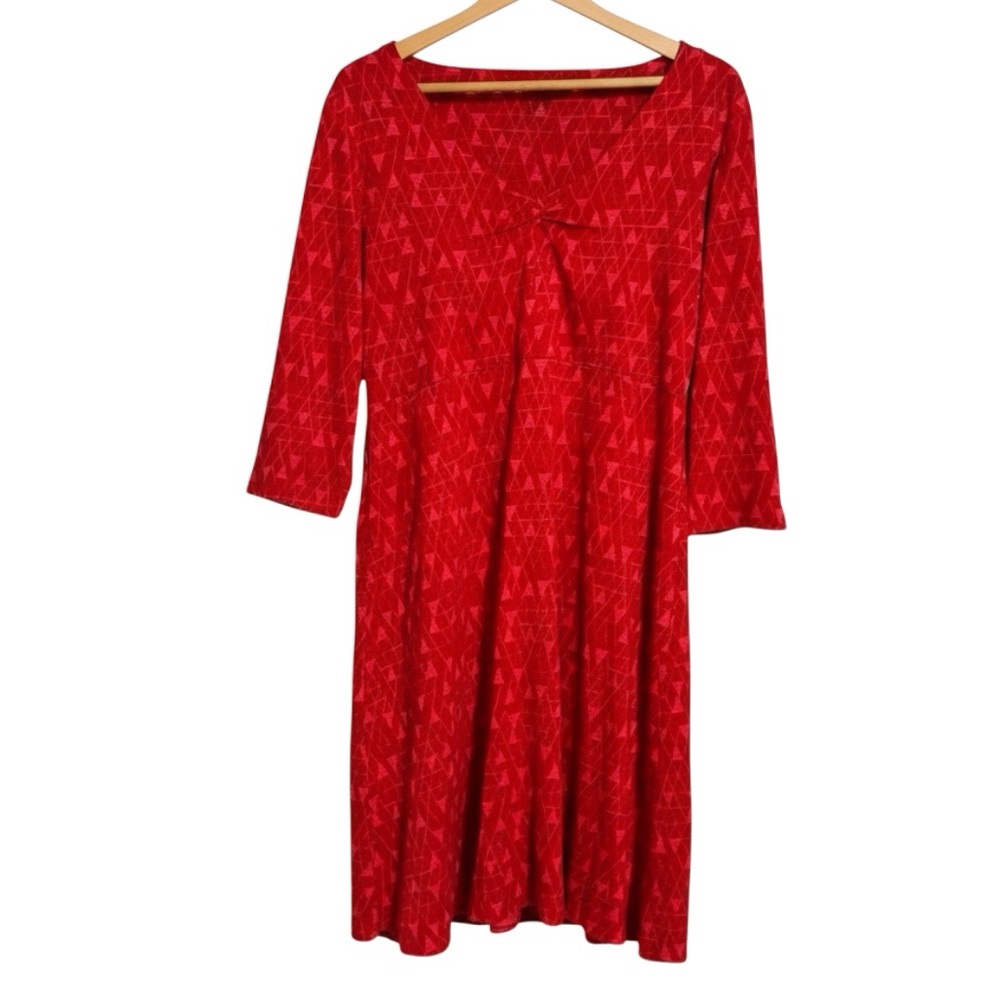 Toad&Co Rosalinda Cranberry Red Zip Pocket V-Neck Long Sleeve Fit & Flare Dress